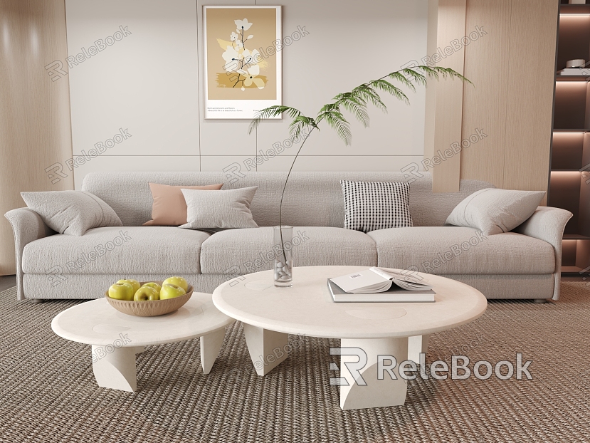 Cream wind three sofa cream wind coffee table model