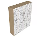 Modern Wardrobe with Wooden Side Panels White Doors Featuring Black Geometric Patterns