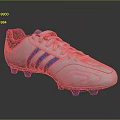 White Perforated Soccer Shoes with Blue Stripes Black Heel and Blue Cleats Athletic Design