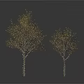 Two Bare Trees With Textured Trunks 3D Rendering On White Background