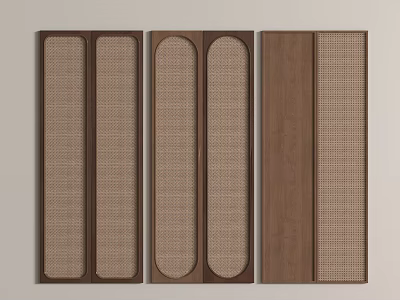 Wooden Wardrobe Doors With Rattan Inserts In Rectangular And Oval Designs 3d model