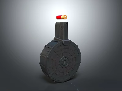 Tactical Military Weapon Drum Magazine With Red Bullet On Top Design 3d model
