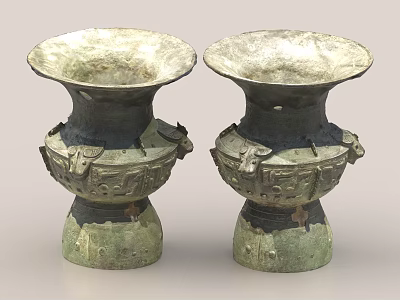 Antique Bronze Decorative Ornament Set With Intricate Carvings And Symmetric Design 3d model