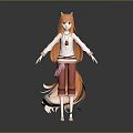 Anime Game Character With Orange Long Hair White Top Red Pants And Long Tail