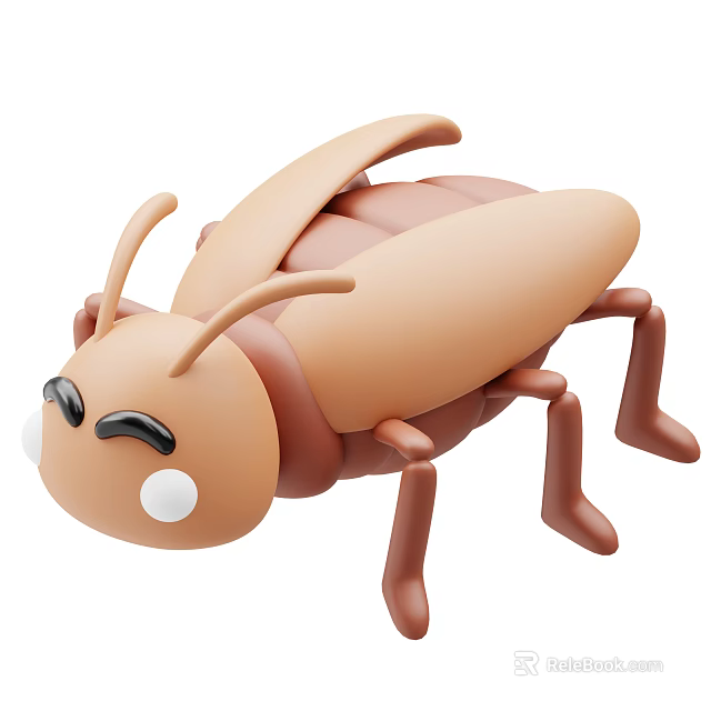 Cartoon Flying Cockroach with Big Eyes and Brown Wings in Playful Design 3d model 