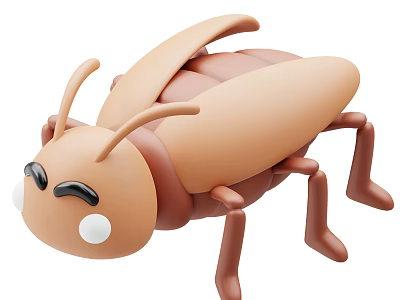Cartoon Flying Cockroach with Big Eyes and Brown Wings in Playful Design 3d model