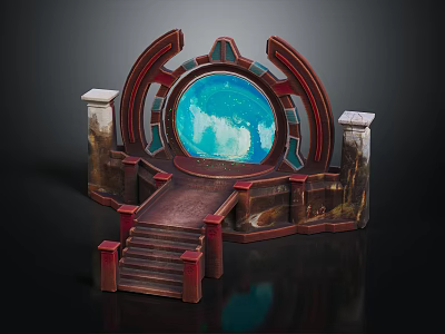 Detailed Fantasy Scenery Structure With Illuminated Circular Panel Steps And Pillars 3d model