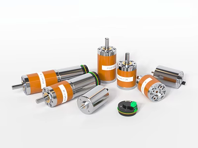 Various Types Of Industrial Motors With Orange Silver Casings And Cylindrical Design 3d model