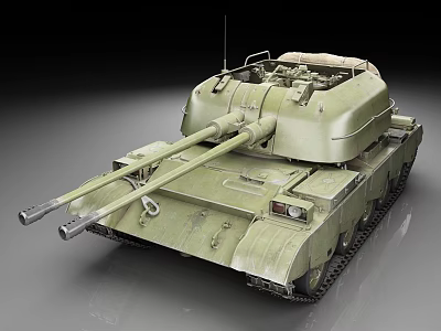 Green Armored Tank Featuring Dual Cannons Detailed Turret And Metal Tracks 3d model
