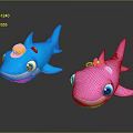 Cute Blue And Pink Shark Toys With Adorable Yellow Crowns
