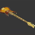 Electric Bass With Orange Red Gradient Body Black Neck White Fret Markers And Gray Background