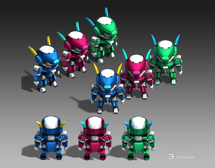 Colorful Game and Movie Robot Characters with Multiple Colors and Cute Antenna Design 3d model 