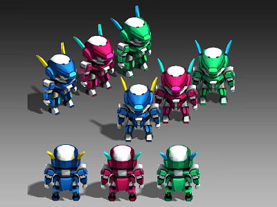 Colorful Game and Movie Robot Characters with Multiple Colors and Cute Antenna Design 3d model