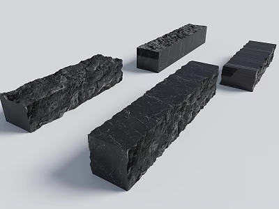 Black Long Textured Stone Garden Decorative Pieces With Diverse Surface Textures 3d model