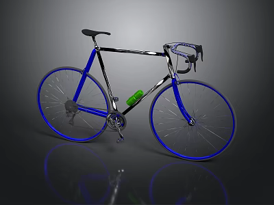 Modern Road Bicycle With Blue Wheels Black Frame And Green Water Bottle Cage 3d model
