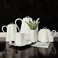 Elegant White Tea Set With Teapot Cup Sugar Bowl and Lily of the Valley