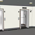 Office Corridor Interior with Safety Door Fire Extinguisher Notice Board and Lighting