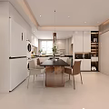 Modern Warm Tone Living And Dining Room With Leather Sofa And Full Wall Storage Cabinets