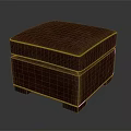 Brown Leather Square Ottoman With Stitching Detail And Wooden Legs