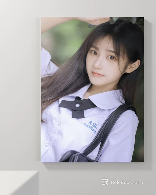 Portrait of Young Girl in White School Uniform With Black Bow Tie and Backpack 3d model 