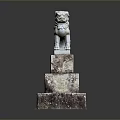 Ancient Stone Lion Statue On Three Tiered Pedestal With Carved Details