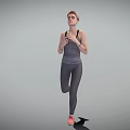 Active Woman Running In Gray Tank Top And Gray Leggings With Pink Sneakers