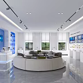 Modern Spacious Office Reception Lobby With Comfortable Curved Sofas And Large Bright Windows