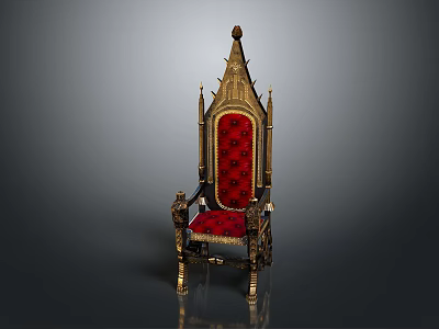 Ornate Single Sofa With Gothic Style Golden Frame And Red Tufted Upholstery 3d model