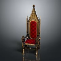 Ornate Single Sofa With Gothic Style Golden Frame And Red Tufted Upholstery