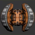 Orange Futuristic Mechanical Device With Complex Metallic Structure And Core Details