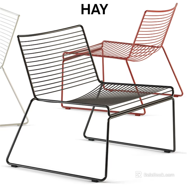 Modern Metal Lounge Chairs With Wireframe Structure In Black Red White 3d model 