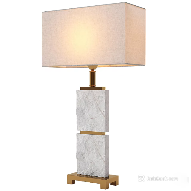 Modern Elegant Table Lamp With Light Fabric Shade And Marble Pole Gold Accents 3d model 