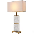 Modern Elegant Table Lamp With Light Fabric Shade And Marble Pole Gold Accents