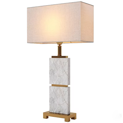 Modern Elegant Table Lamp With Light Fabric Shade And Marble Pole Gold Accents 3d model