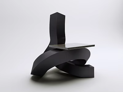 Modern Single Chair With Abstract Curved Base And Black Wooden Seat Design 3d model