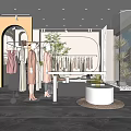 Modern Clothing Store Interior Design With Mannequins Hanging Clothes And Green Plants