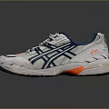 White and Blue Athletic Sneakers with Orange Accents Mesh Upper Sporty Running Design