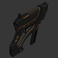 Futuristic Black Pistol With Orange Glowing Accents And Advanced Technological Design Details
