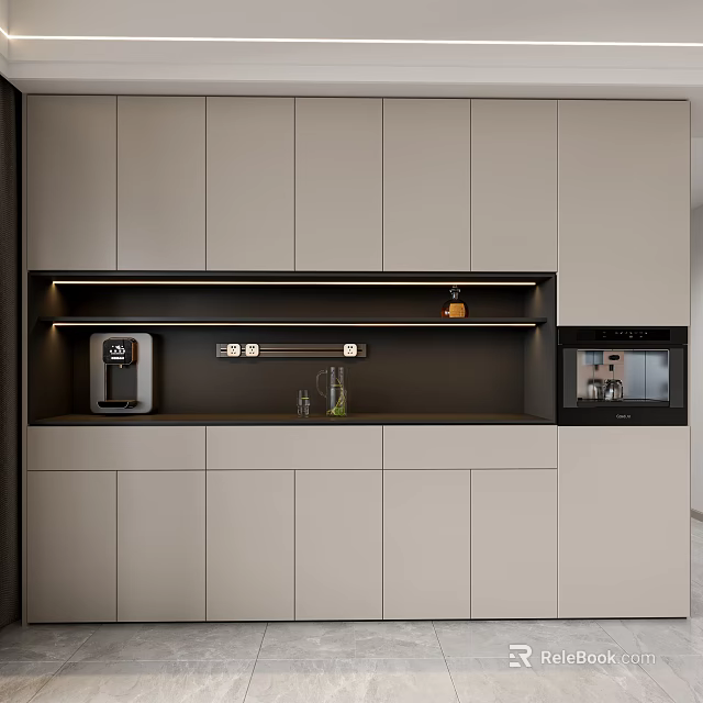 Contemporary Wine Cabinet Design With Glass Doors LED Lighting And Wine Racks 3d model 