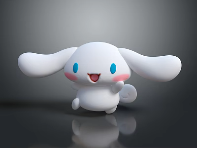 Cute White Cartoon Creature With Big Floppy Ears Blue Eyes And Pink Cheeks 3d model