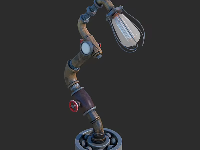 Industrial Style Pipe Table Lamp With Gear Base And Exposed Bulb 3d model