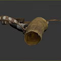 Rustic Artisanal Decorative Furniture Piece With Curved Horn Shape And Twisted Metal Accents