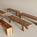 Various Wooden Stools And Benches With Rustic Design For Home Decor 3d model