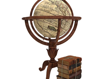Vintage Decorative Ornament Combination With Classic Globe On Stand And Stack Of Books 3d model