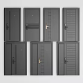 Stylish Black Security Doors Featuring Modern Panel Designs And Multiple Handle Styles 3d model