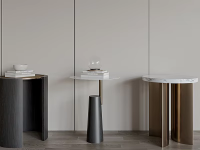 Modern Side Tables With Dark Wood Metal Base And Marble Top For Living Room 3d model
