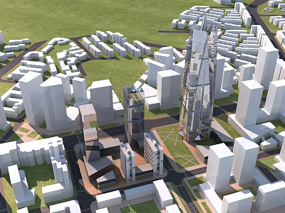 Modern Urban Office Building With Tall Architecture Surrounded By City Buildings 3d model
