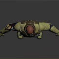 Futuristic Sci Fi Character With Red Head Yellow Armor And Brown Vest