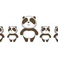 Cute Black And White Panda Dolls Set With Different Sizes And Smiling Faces 3d model