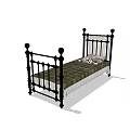 Ornate Black Metal Single Bed With Dark Green Mattress And Patterned Pillow